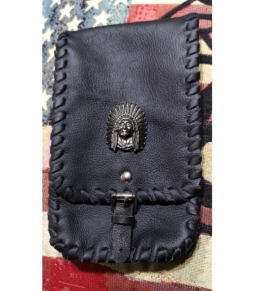 Pochette cuir noire biker