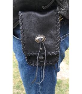Pochette en cuir noir biker