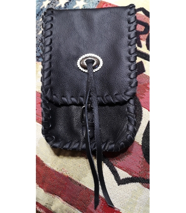 Pochette en cuir noir biker