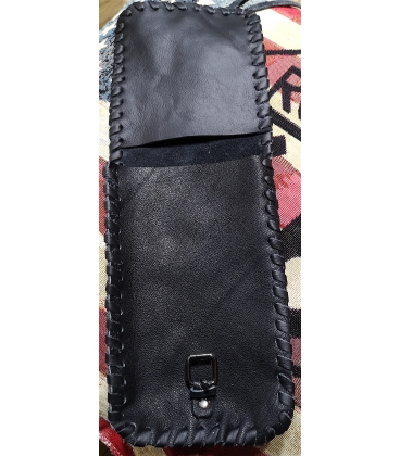 Pochette en cuir noir biker