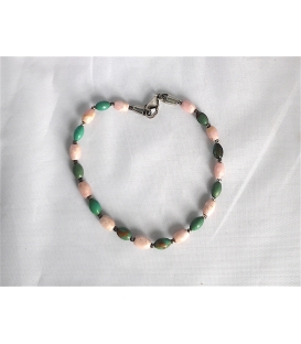 Bracelet perles vertes et roses ovales