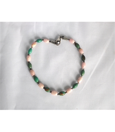 Bracelet perles vertes et roses ovales