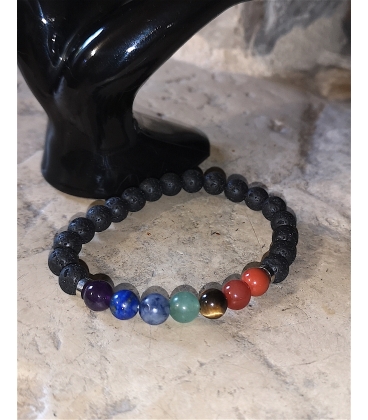 Bracelet 7 ckakras et pierre de lave