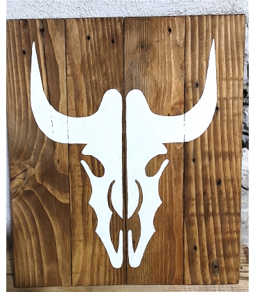 Tableau bois tête de vache blanche