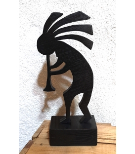 Kokopelli noir en bois