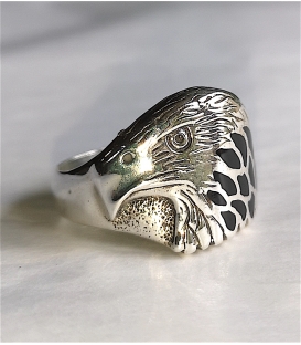 Bague tête d'aigle onyx argent