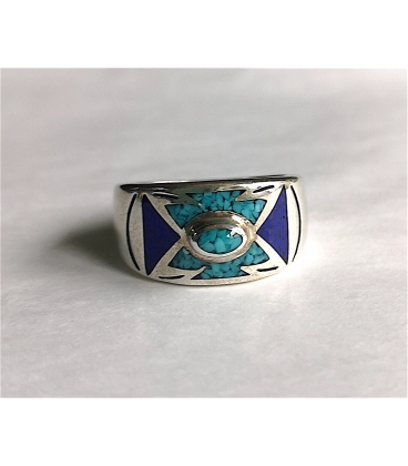 Bague Turquoise et Lapis Lazuli et argent