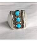 Bague 3 turquoises et argent
