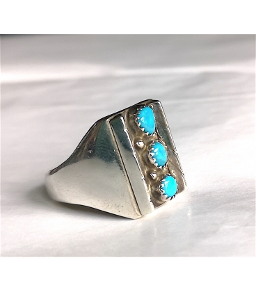 Bague 3 turquoises et argent