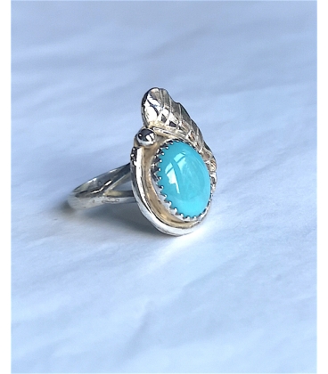 Bague feuille et turquoise