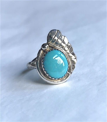 Bague feuille et turquoise