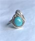 Bague feuille et turquoise