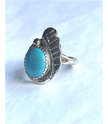 Bague feuille et turquoise