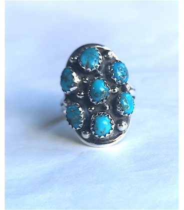 Bague Zuni marguerite 7 turquoises