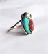 Bague griffe d'ours turquoise et pierre Corail
