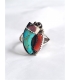 Bague griffe d'ours turquoise et pierre Corail