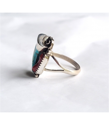 Bague griffe d'ours turquoise et pierre Corail