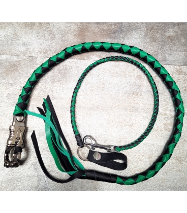 Ensemble fouet "whips" et lacet portefeuille en cuir vert et noir
