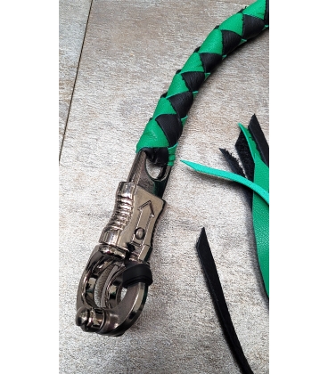 Ensemble fouet "whips" et lacet portefeuille en cuir vert et noir