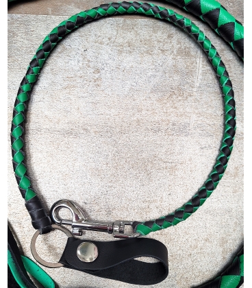 Ensemble fouet "whips" et lacet portefeuille en cuir vert et noir