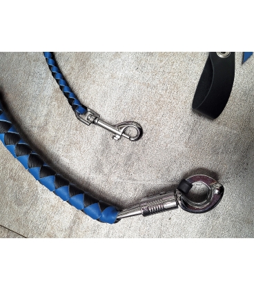 Ensemble fouet "whips" et lacet portefeuille en cuir bleu et noir