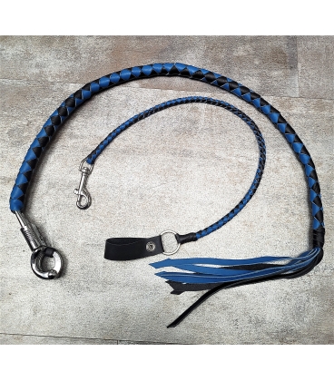 Ensemble fouet "whips" et lacet portefeuille en cuir bleu et noir