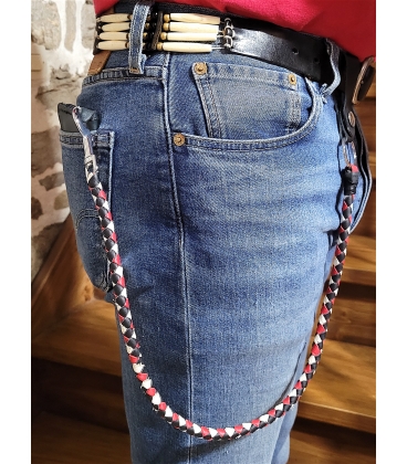 Ensemble fouet "whips" et lacet portefeuille en cuir rouge noir et blanc