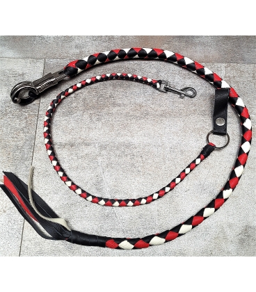 Ensemble fouet "whips" et lacet portefeuille en cuir rouge noir et blanc