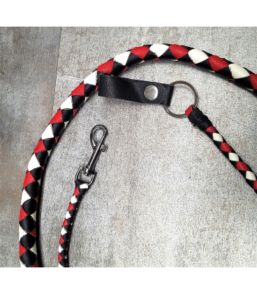 Ensemble fouet "whips" et lacet portefeuille en cuir rouge noir et blanc