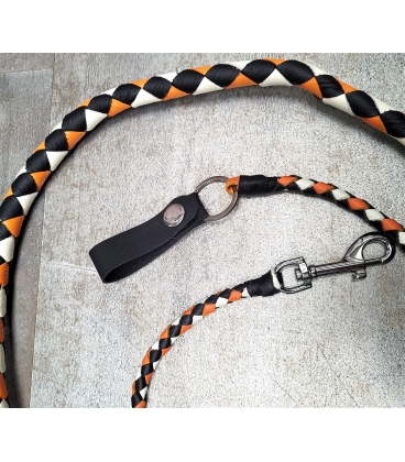 Ensemble fouet "whips" et lacet portefeuille en cuir orange noir et blanc