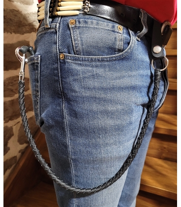 Ensemble fouet "whips" et lacet portefeuille en cuir noir