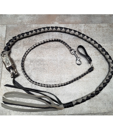 Ensemble fouet "whips" et lacet portefeuille en cuir noir et gris