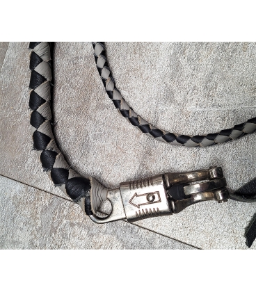 Ensemble fouet "whips" et lacet portefeuille en cuir noir et gris