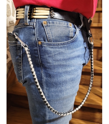 Ensemble fouet "whips" et lacet portefeuille en cuir noir et gris