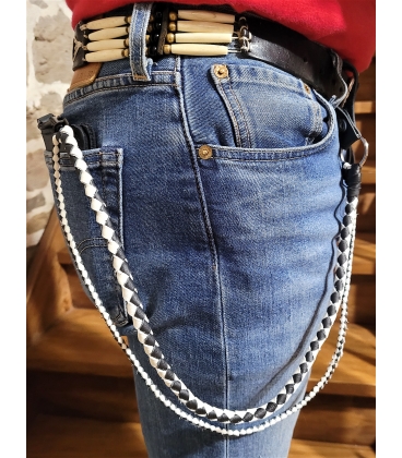 Lacet double en cuir noir et blanc