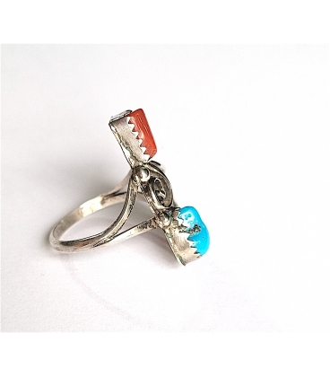 Bague Zuni Corail et turquoise et sa feuille