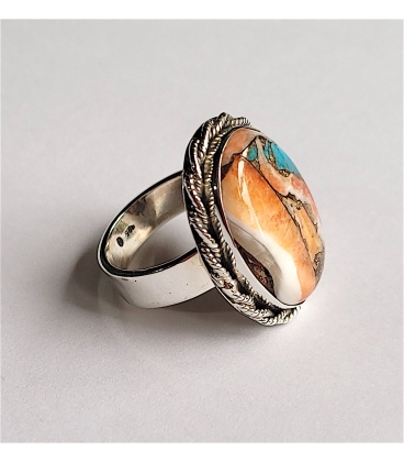 Bague ovale turquoise oyster copper argent