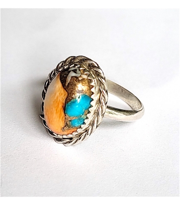 Bague ovale argent turquoise oyster copper