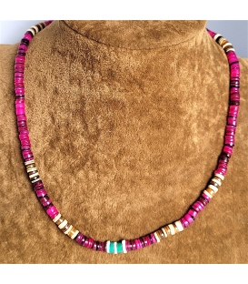 Collier perles Heishi rose