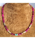 Collier perles Heishi rose violine