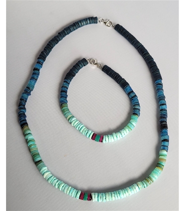 parure collier bracelet perles Heishi bleu