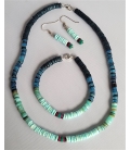 Parure Collier, Bracelet et Boucles d'oreilles bleu perles d'Heishi