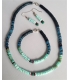 Parure Collier, Bracelet et Boucles d'oreilles bleu perles d'Heishi