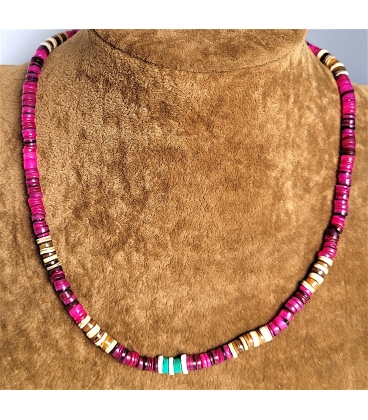 Parure Collier et Bracelet en perles d'Heishi rose violine