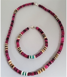 Parure Collier et Bracelet en perles d'Heishi rose violine