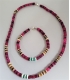 Parure Collier et Bracelet en perles d'Heishi rose violine