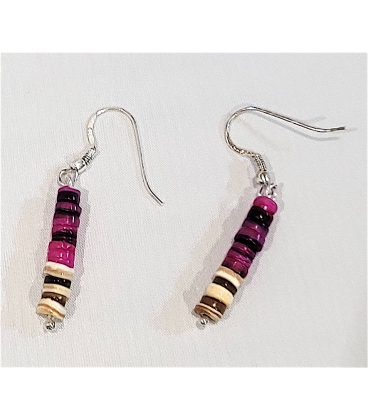 Parure Collier, Bracelet et Boucles d'oreilles perles d'Heishi rose violine