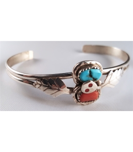 Bracelet argent turquoise et corail