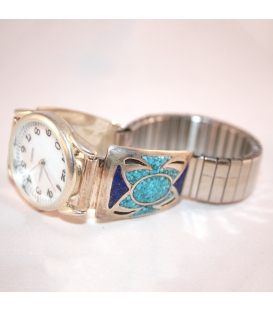 Montre incrustation turquoise et lapis lazuli