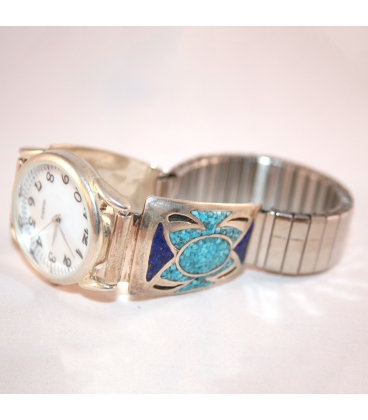 Montre incrustation turquoise et lapis lazuli